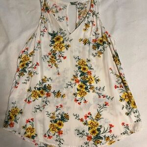 Old Navy Asymmetrical Floral Tank Top White and Yellow